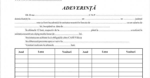 Adeverinta salariat A5